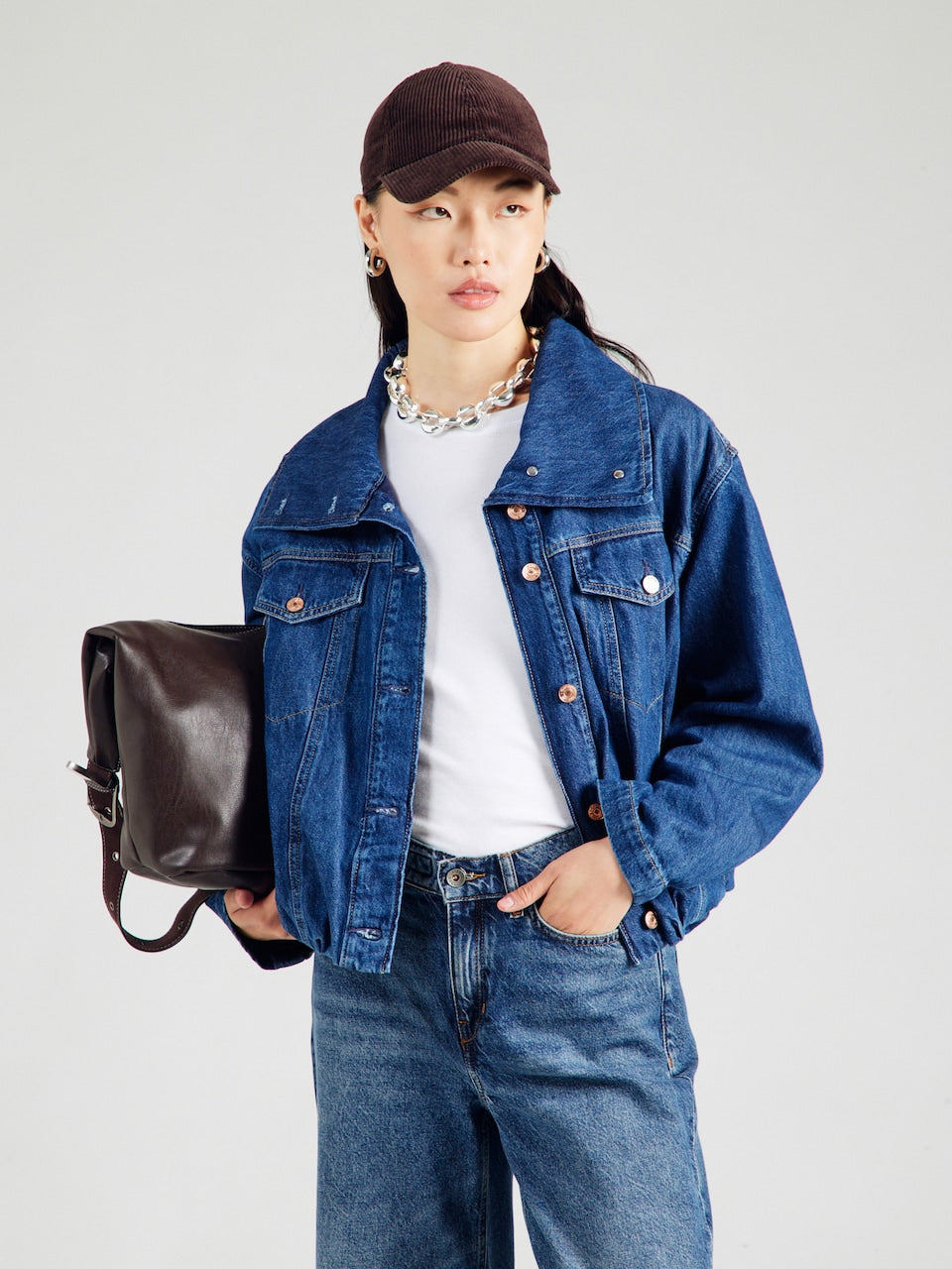 Blue Denim Jacket with High Collar