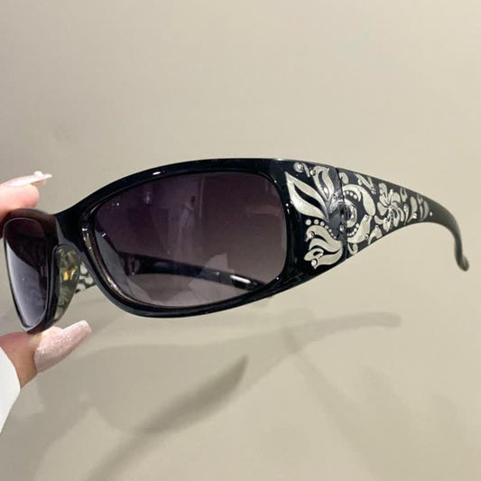 Spykay™ SG60871 Trendy Oval Frame Laser Pattern Rhinestones Decor Sunglasses