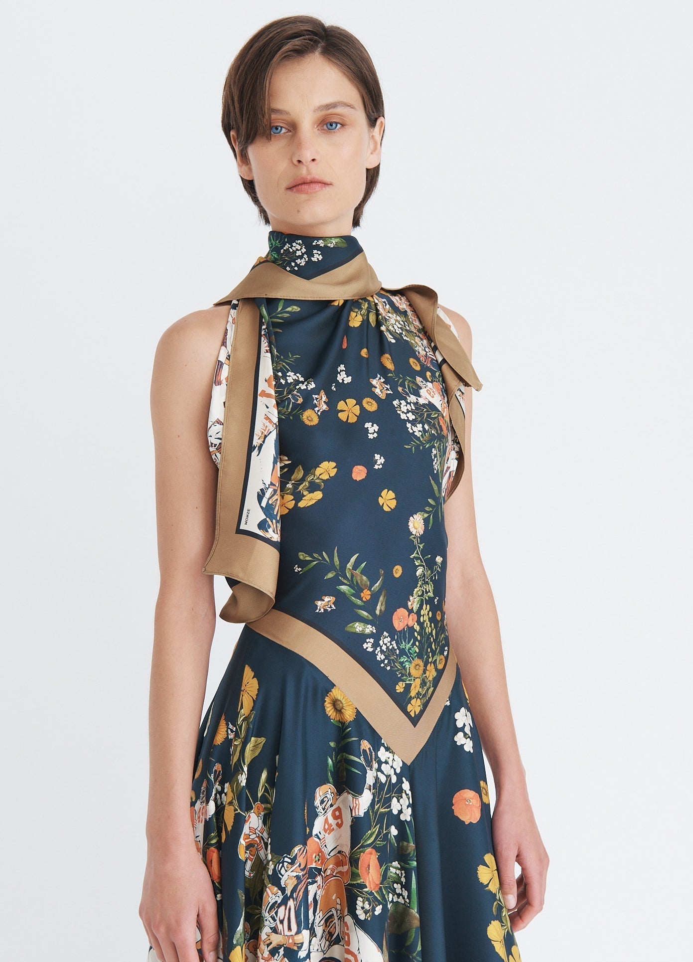 Navy Silk Scarf - Print Dress