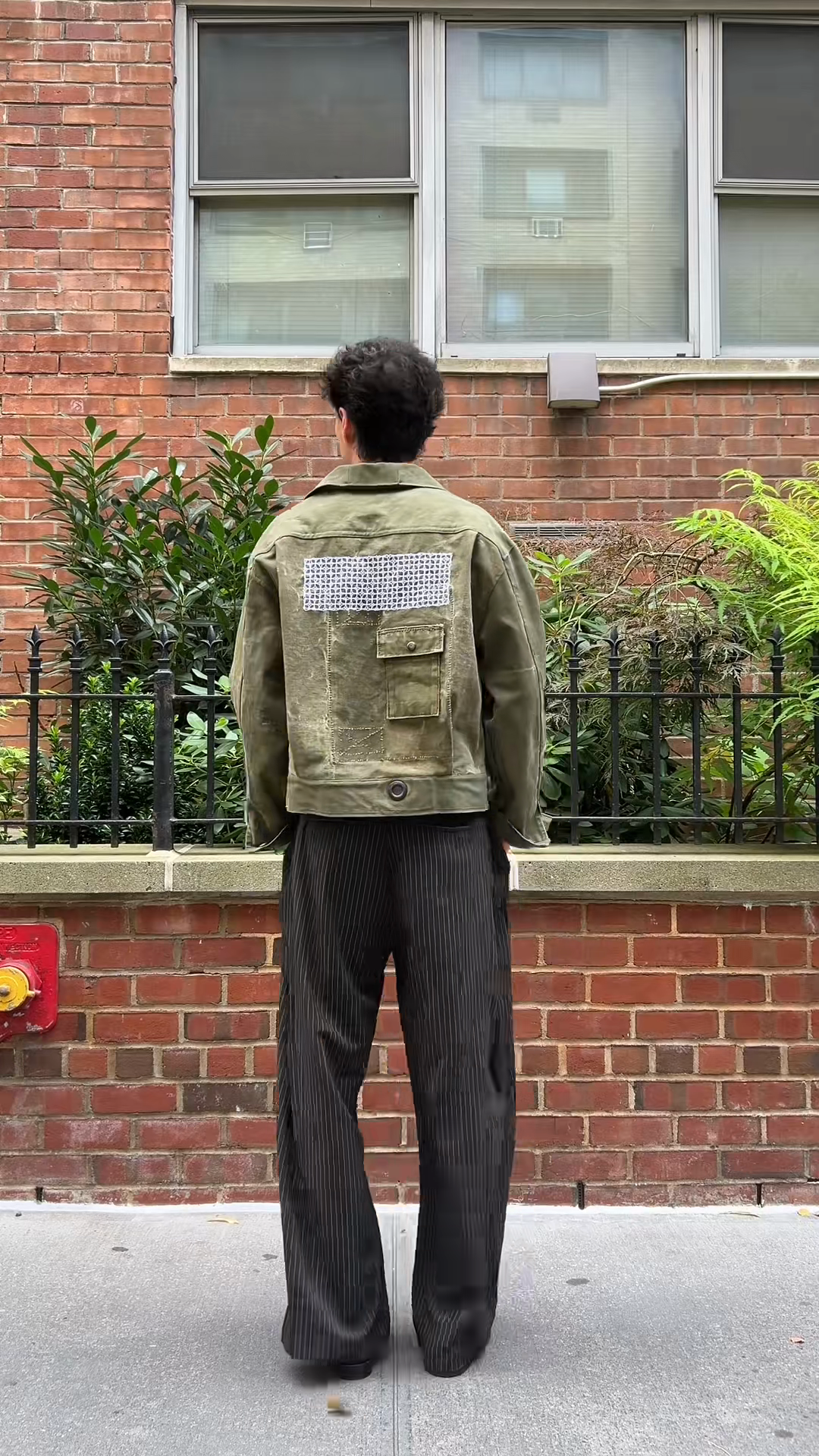 Olive Green Denim Jacket with Back Patch Detail
