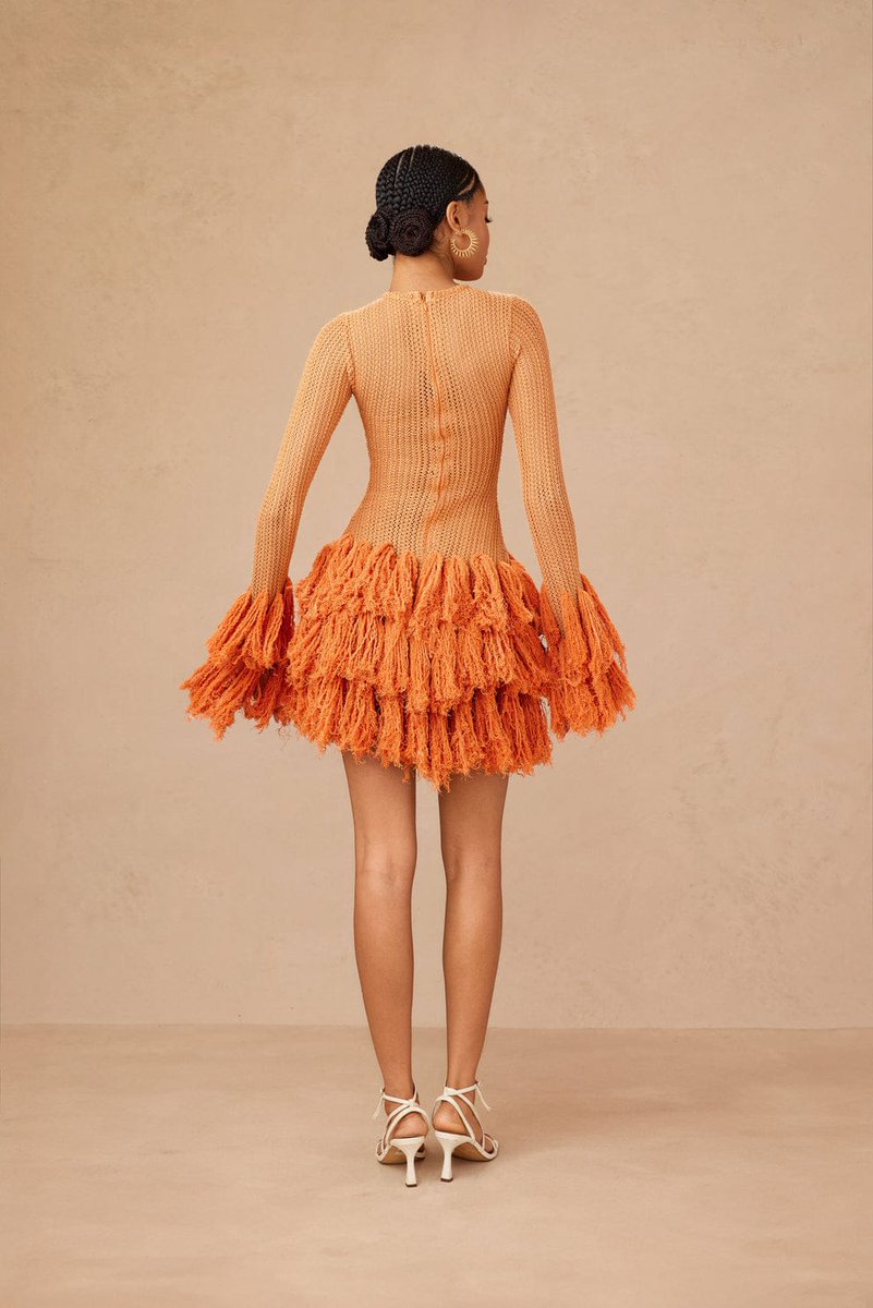 Rust - Colored Knit Fringe Dress