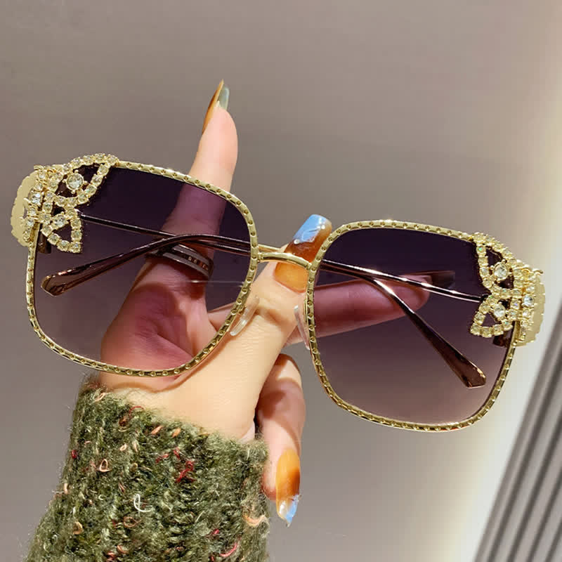 Spykay™ SG60849 Square Frame Butterfly Decor Oversized Sunglasses