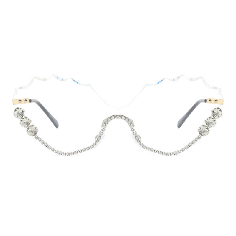 Spykay™ EG26759 Rhinestone Decor Wave Frame Oversized Rimless Eyeglasses