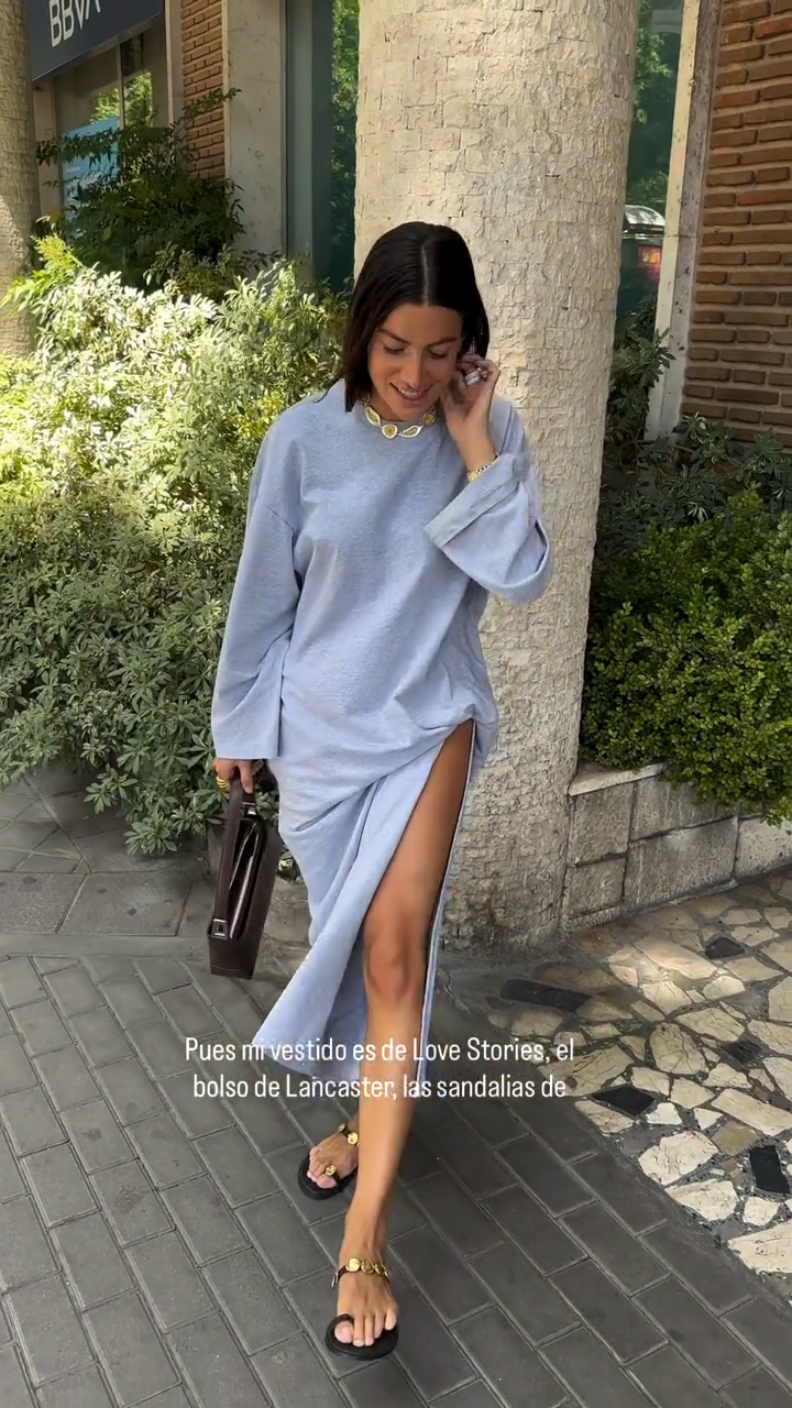 Light Blue Oversized Split - Hem Sweatshirt Dress