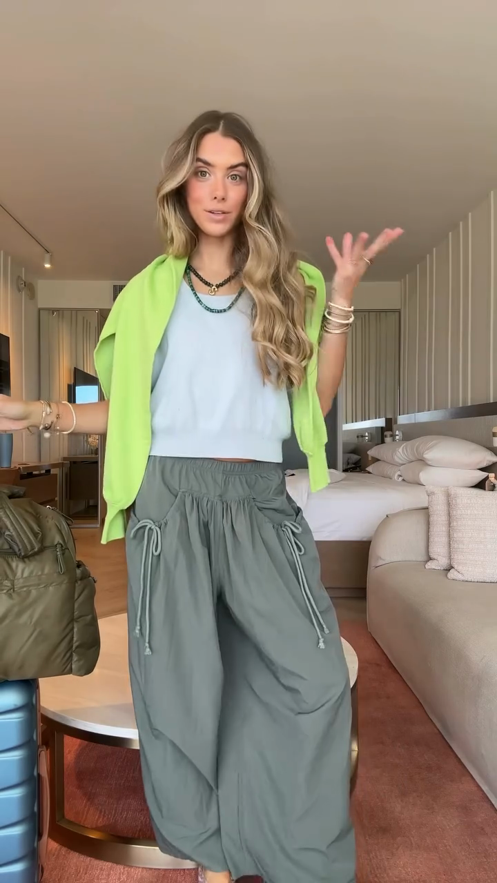 Olive Green Wide - Leg Drawstring Pants
