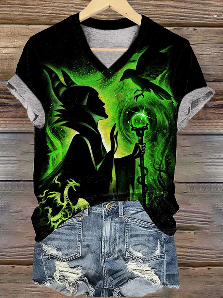 Women's Witch Print V Neck T-Shirt