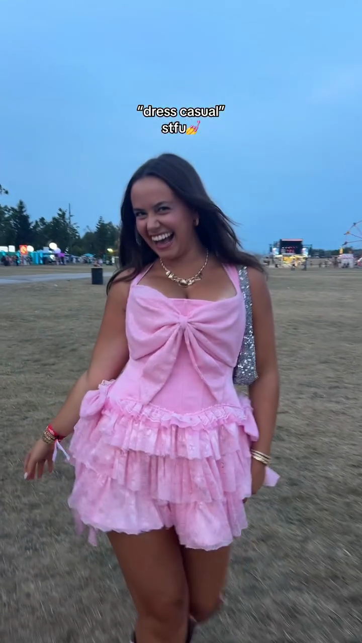 Pink Bow - Front Ruffled Mini Dress