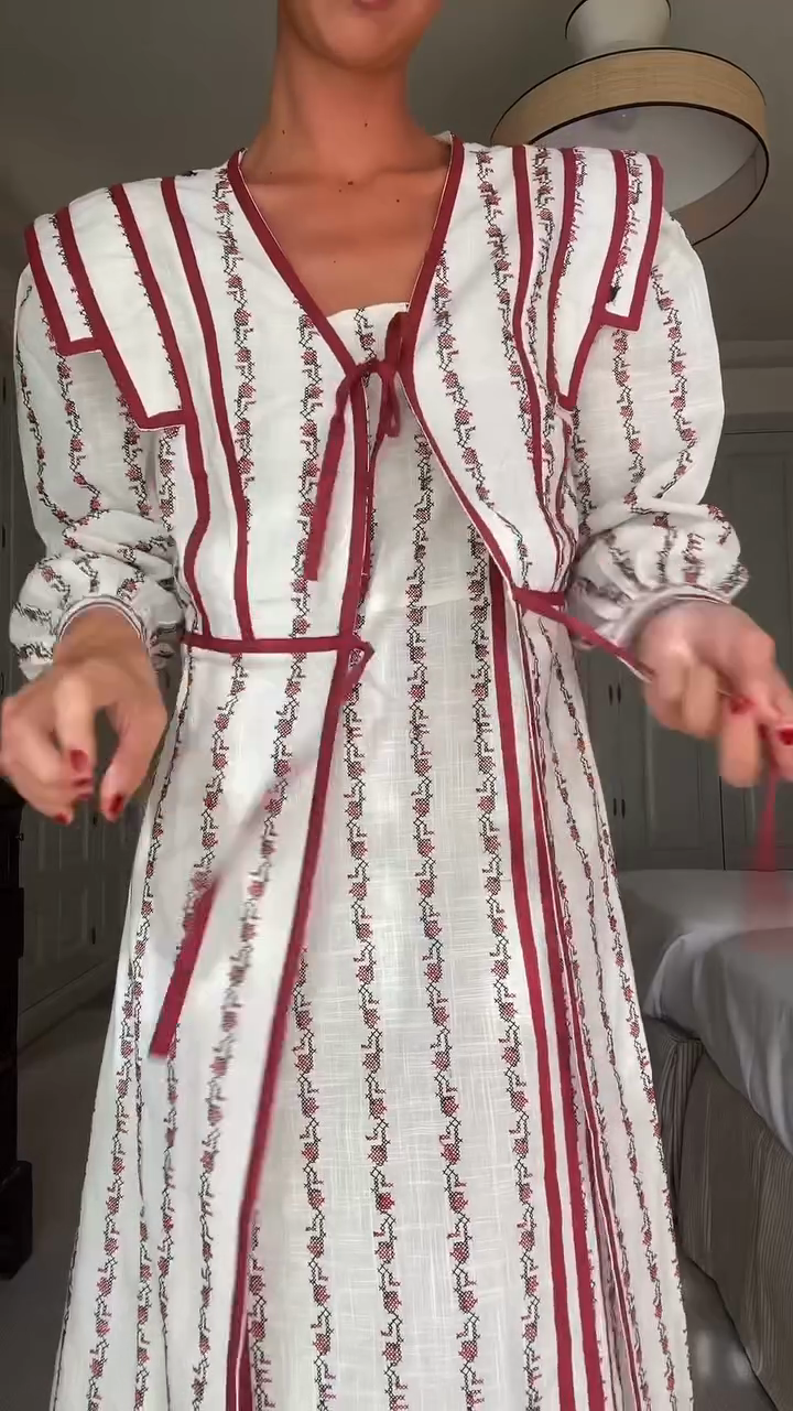 White and Maroon Striped Maxi Dress