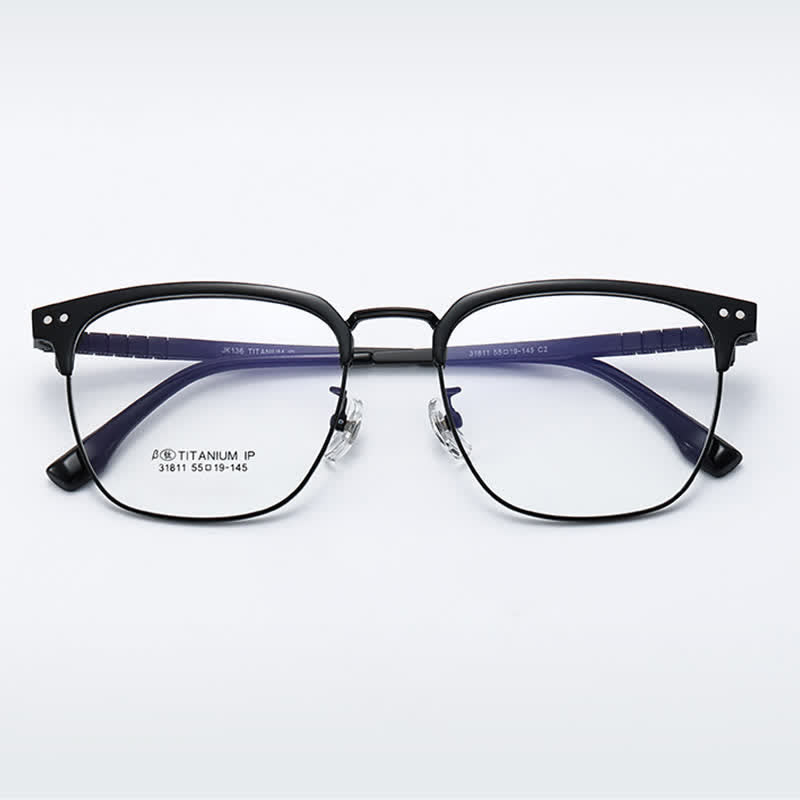 Spykay™ EG26801 Semi-Rimless Square Titanium Frame Anti-blue Light Browline Glasses