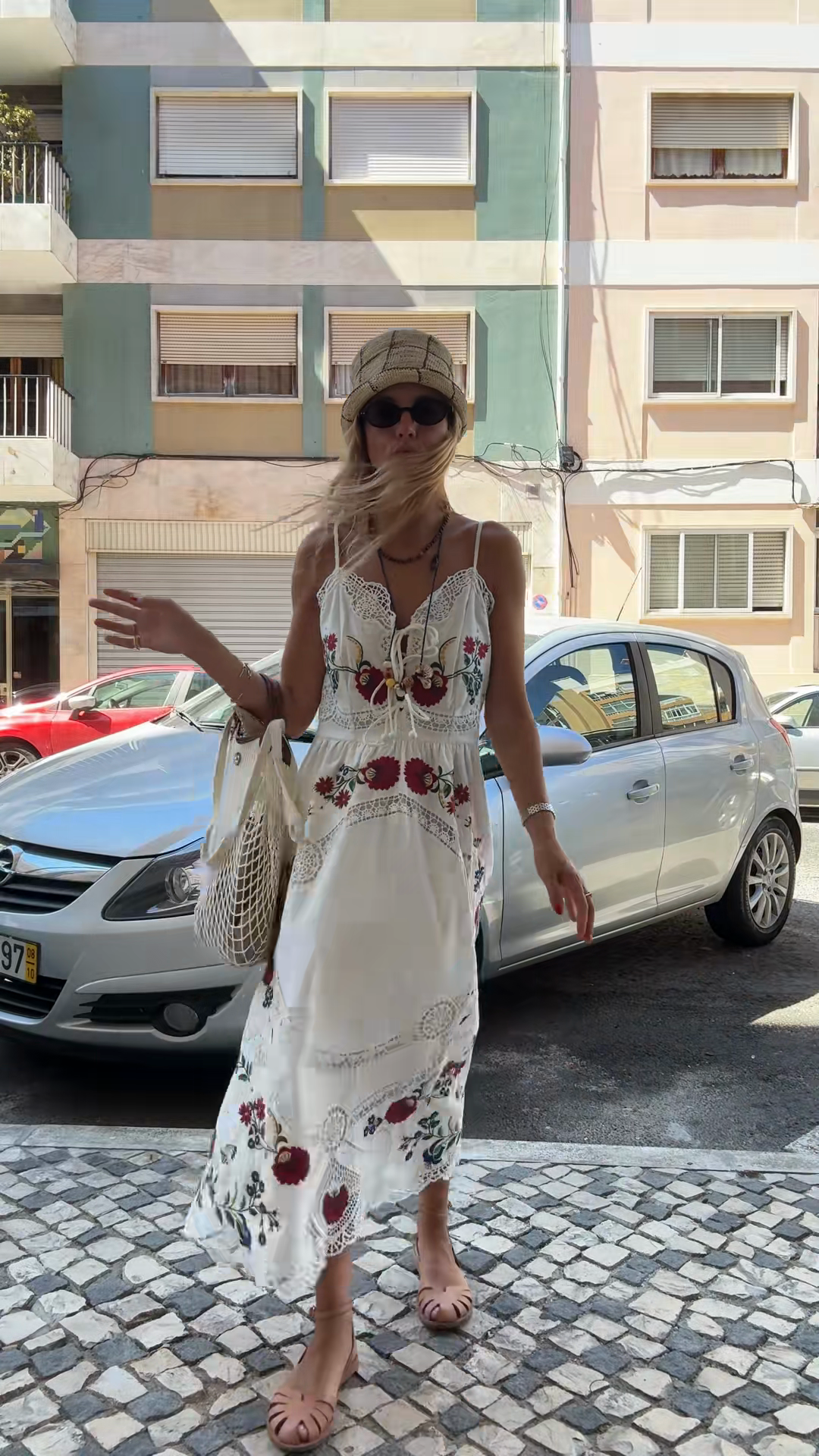 White Embroidered Lace - Up Midi Dress