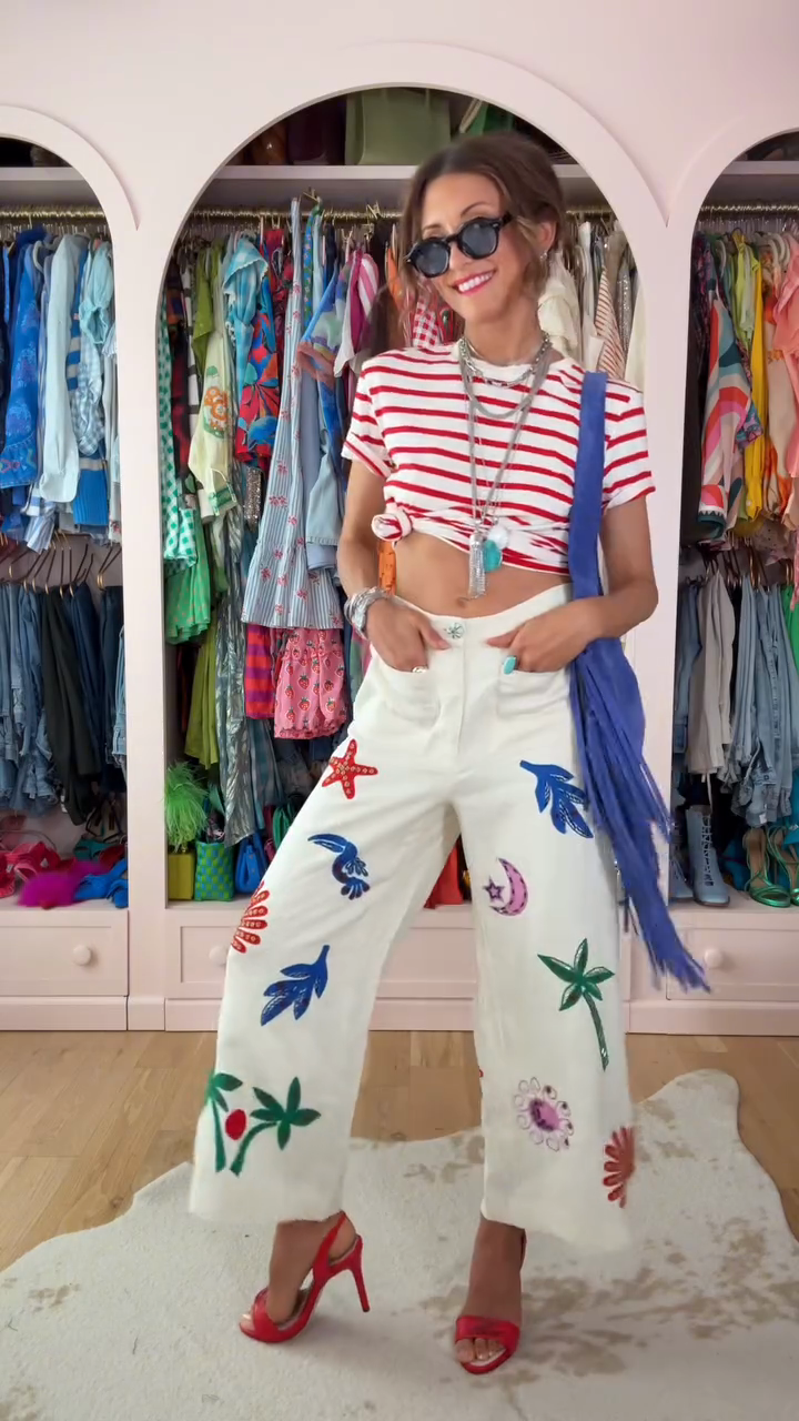 Tropical - Print Wide - Leg Cropped Jeans