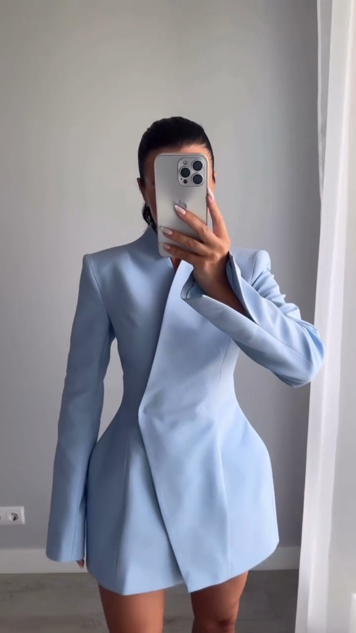 Light Blue Tailored Blazer Dress
