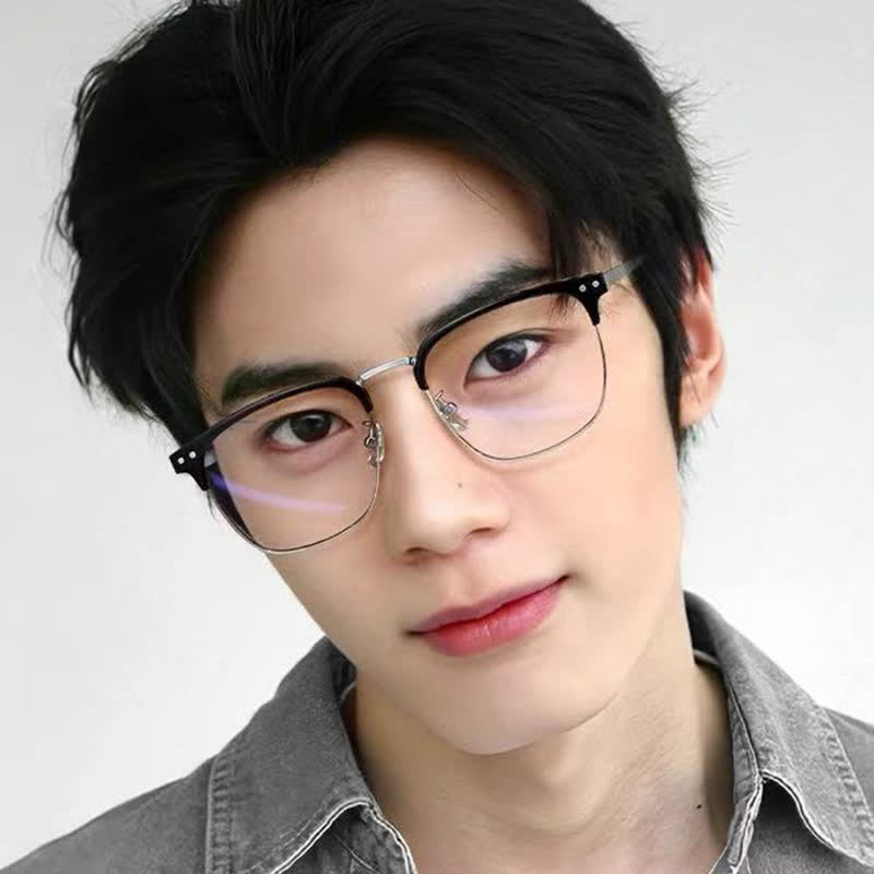 Spykay™ EG26801 Semi-Rimless Square Titanium Frame Anti-blue Light Browline Glasses