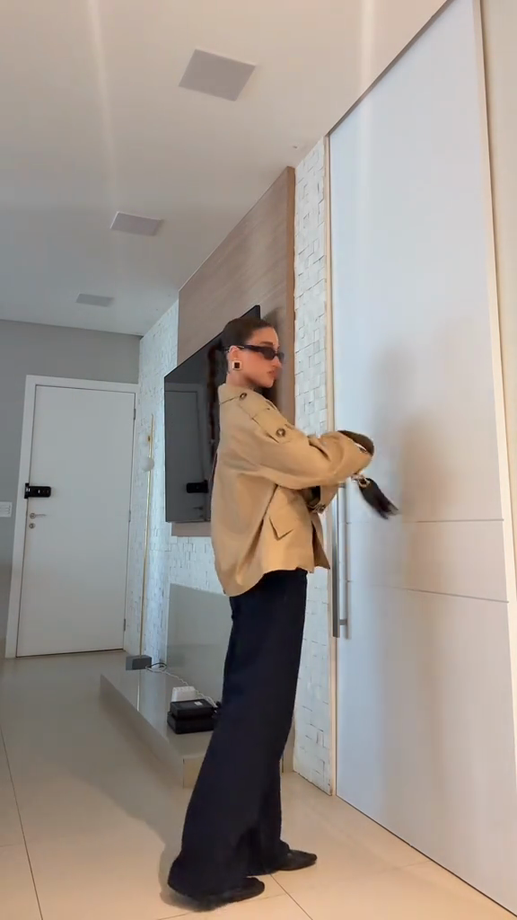 Beige Double - Breasted Trench Jacket