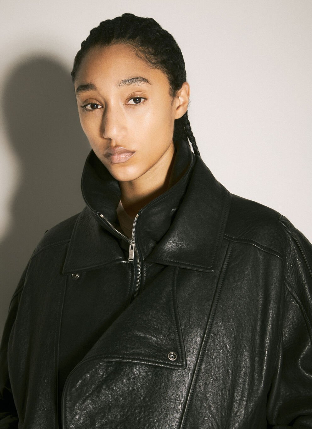 Black Asymmetric Leather Jacket with Belt