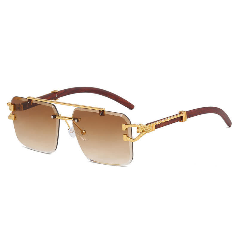 Spykay™ SG60910 Square Frame Leopard Temples Rimless Sunglasses