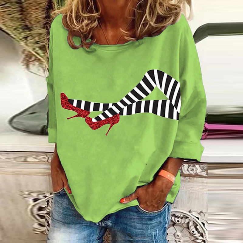 Women's Halloween Red Shoes Pattern Print Long Sleeve T-Shirt