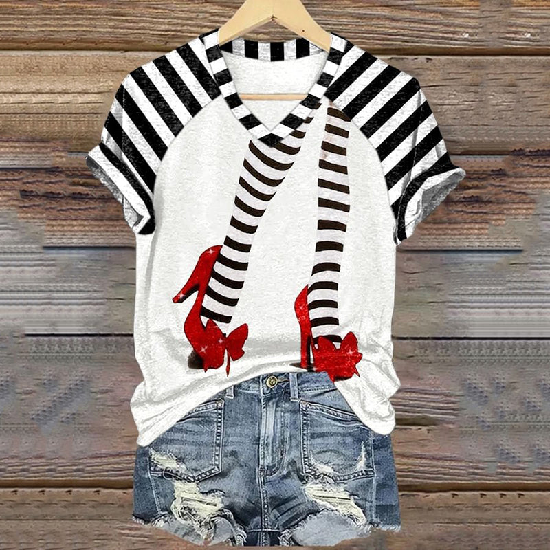 Classic Ruby Red Shoes Halloween Witch Legs Painting V-Neck T-Shirt