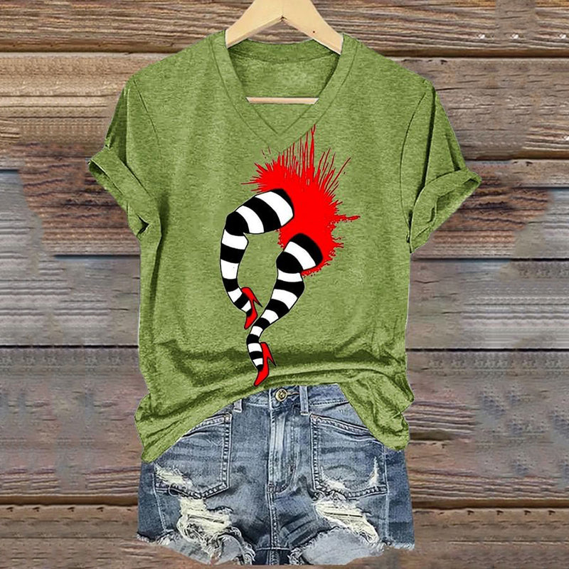 Classic Ruby Red Shoes Halloween Witch Legs Bloody Painting V-Neck T-Shirt
