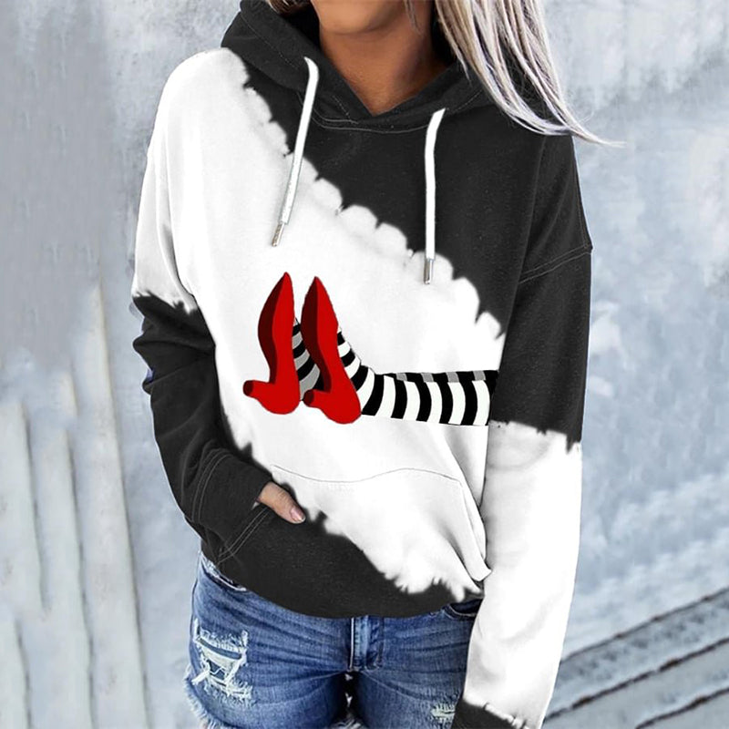 Women's Classic Ruby Red Shoes Halloween Witch Legs Art Print Casual Hoodie