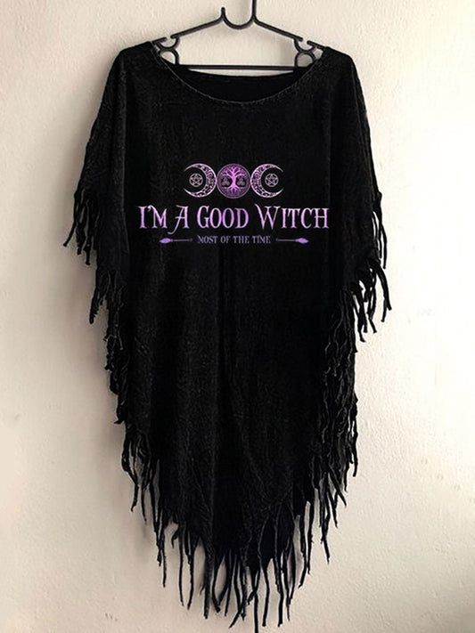 Women's Funny Halloween I'm A Good Witch Fringed Top