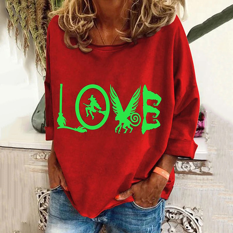 Women's Love Witch Pattern Print Long Sleeve T-Shirt
