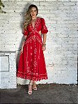 Red Embroidered Cut - Out Midi Dress