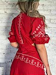 Red Embroidered Cut - Out Midi Dress