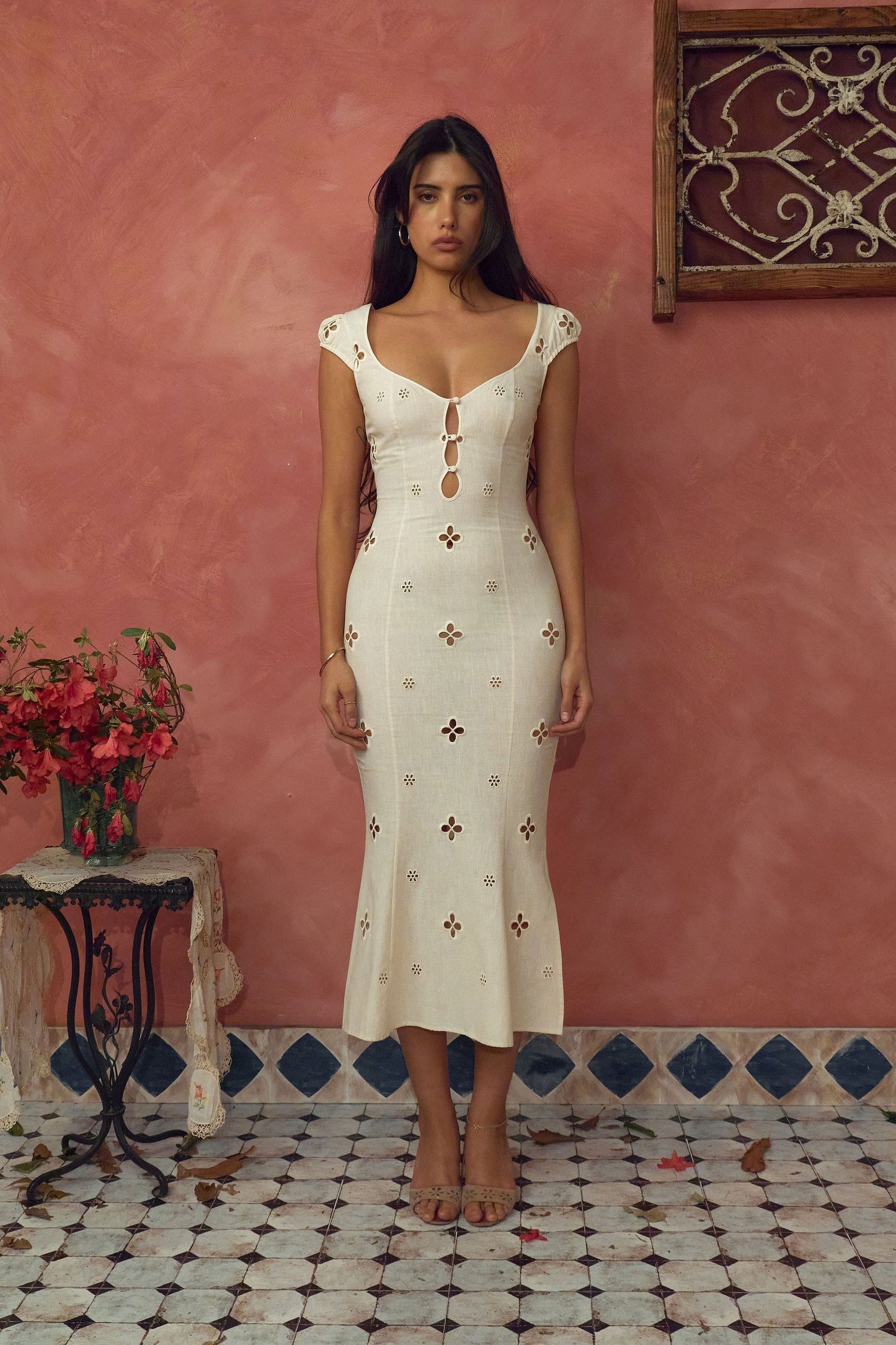 White Cut - Out Eyelet Midi Dress