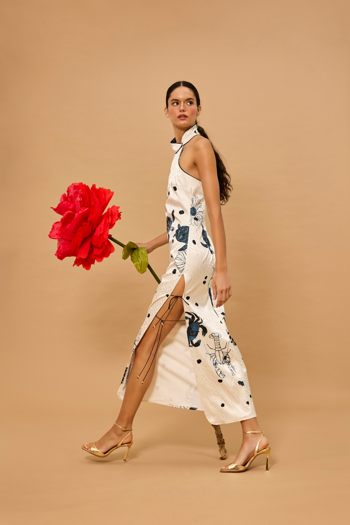 White Ocean Embroidered Open Back Midi Dress