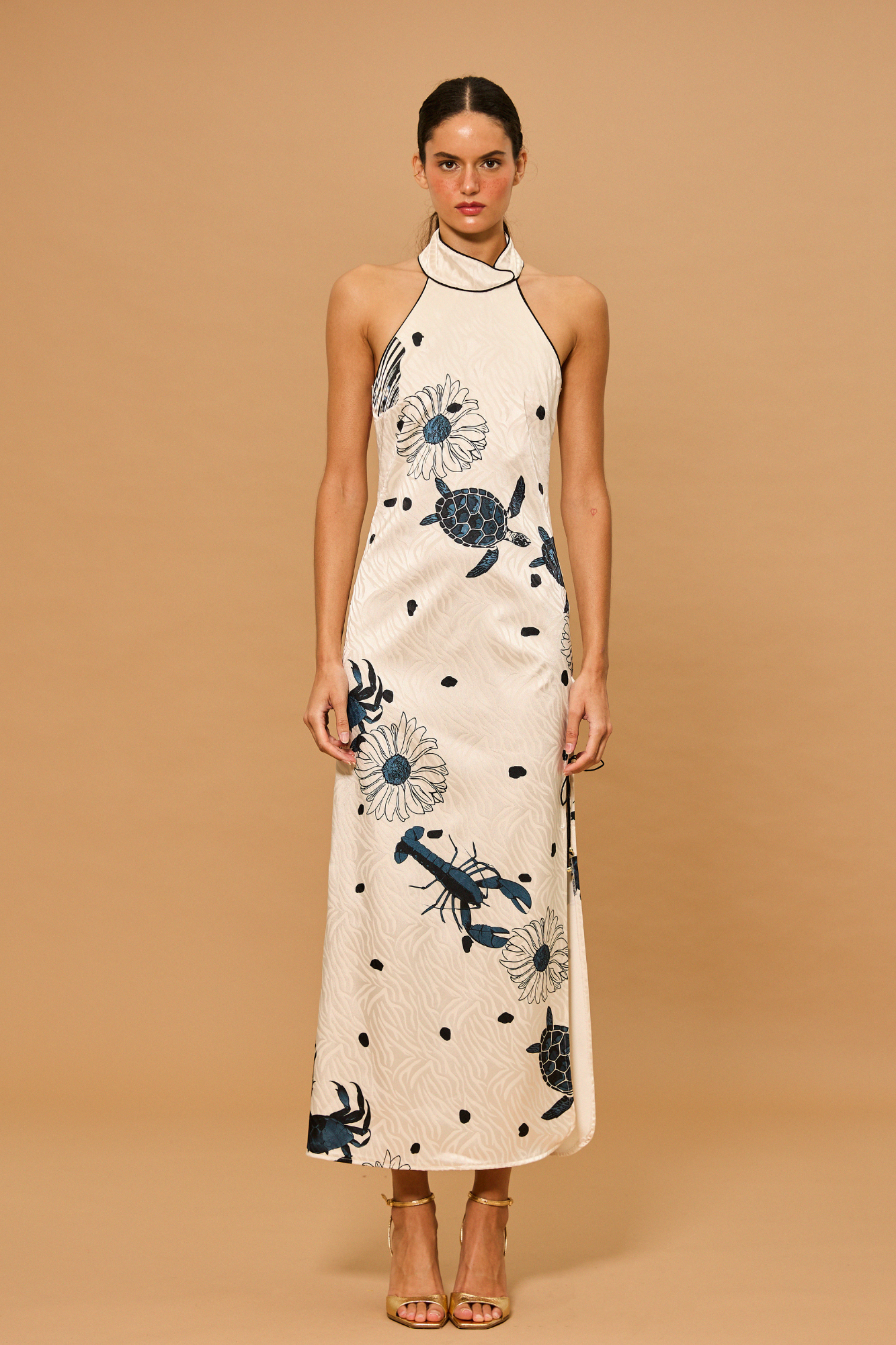 White Ocean Embroidered Open Back Midi Dress