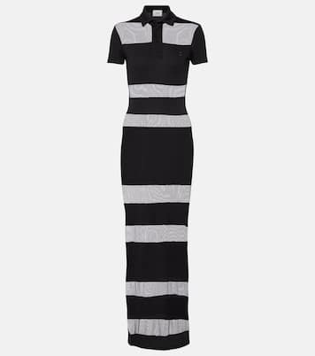 Black Mesh - Paneled Polo - style Maxi Dress
