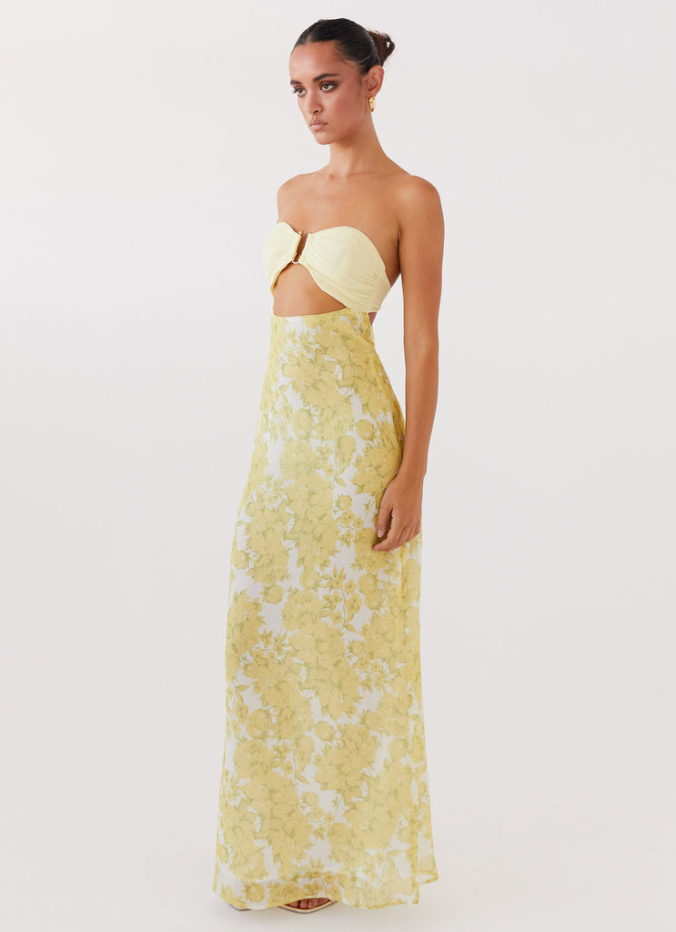 Strapless Cut - out Floral Maxi Dress