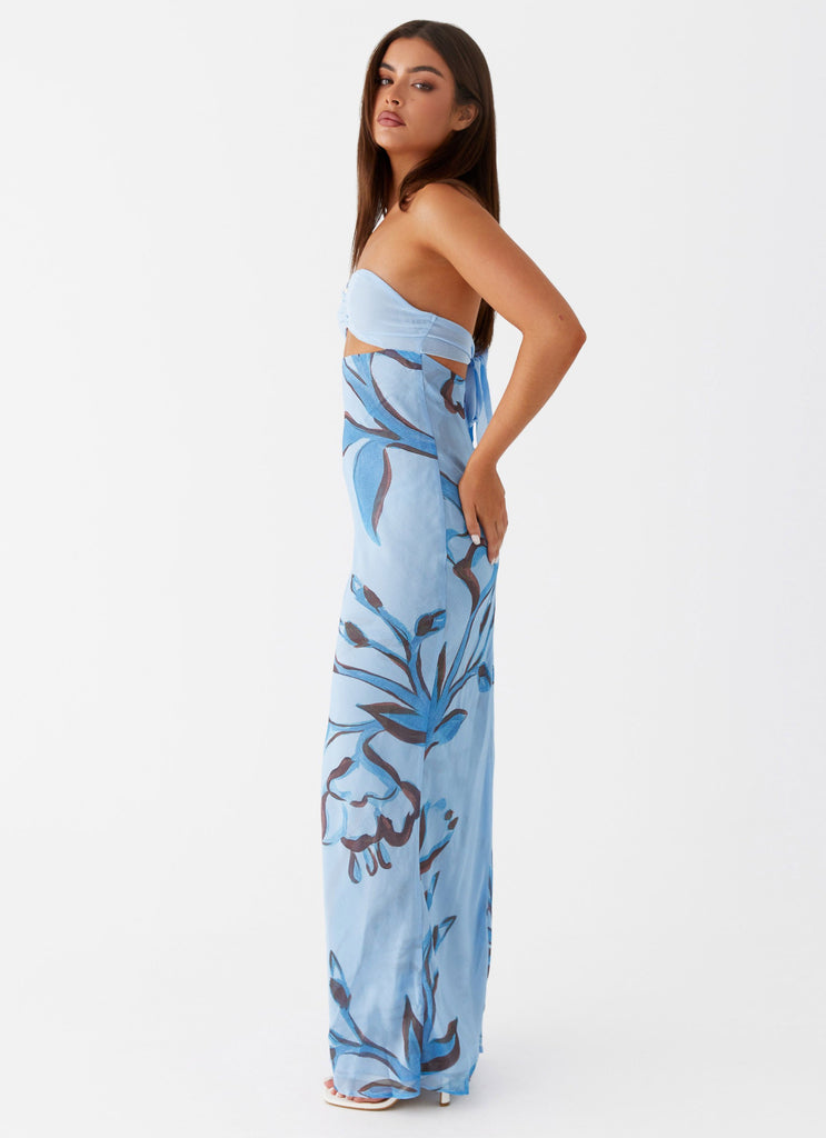 Strapless Cut - out Floral Maxi Dress