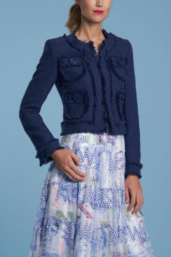 Navy Blue Tweed Cropped Jacket