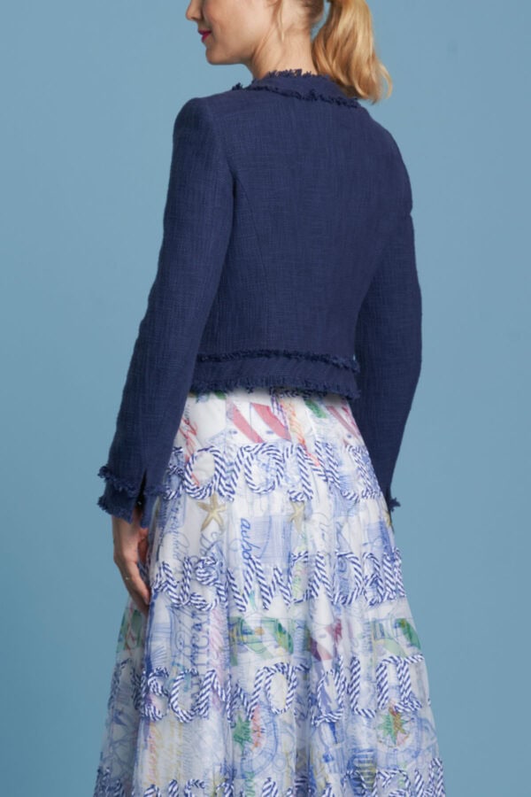 Navy Blue Tweed Cropped Jacket