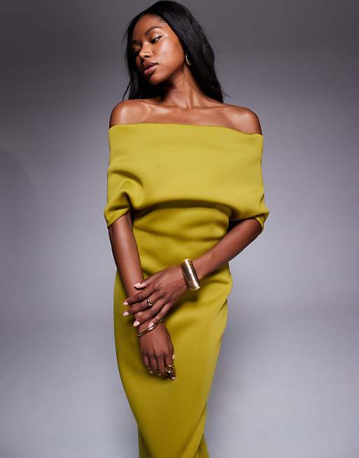 Lime Green Off - the - Shoulder Maxi Dress