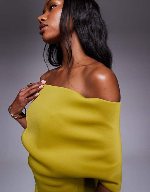 Lime Green Off - the - Shoulder Maxi Dress