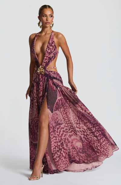 Halter V - neck Chiffon Maxi Dress