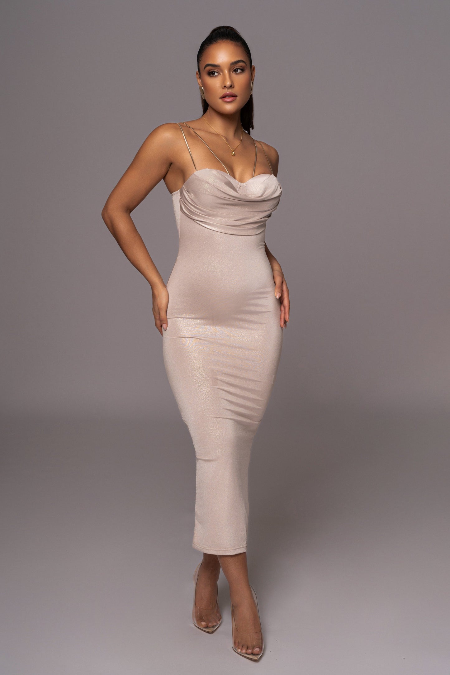 Metallic Strappy Midi Dress
