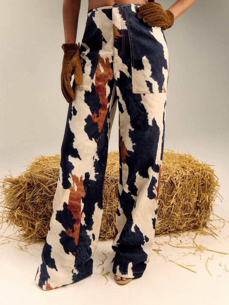 Cow - Print Wide - Leg Jeans