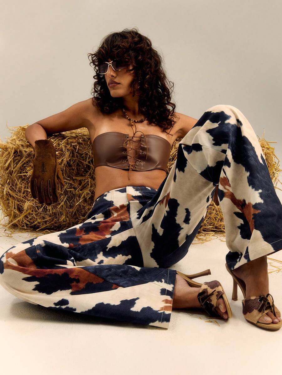 Cow - Print Wide - Leg Jeans