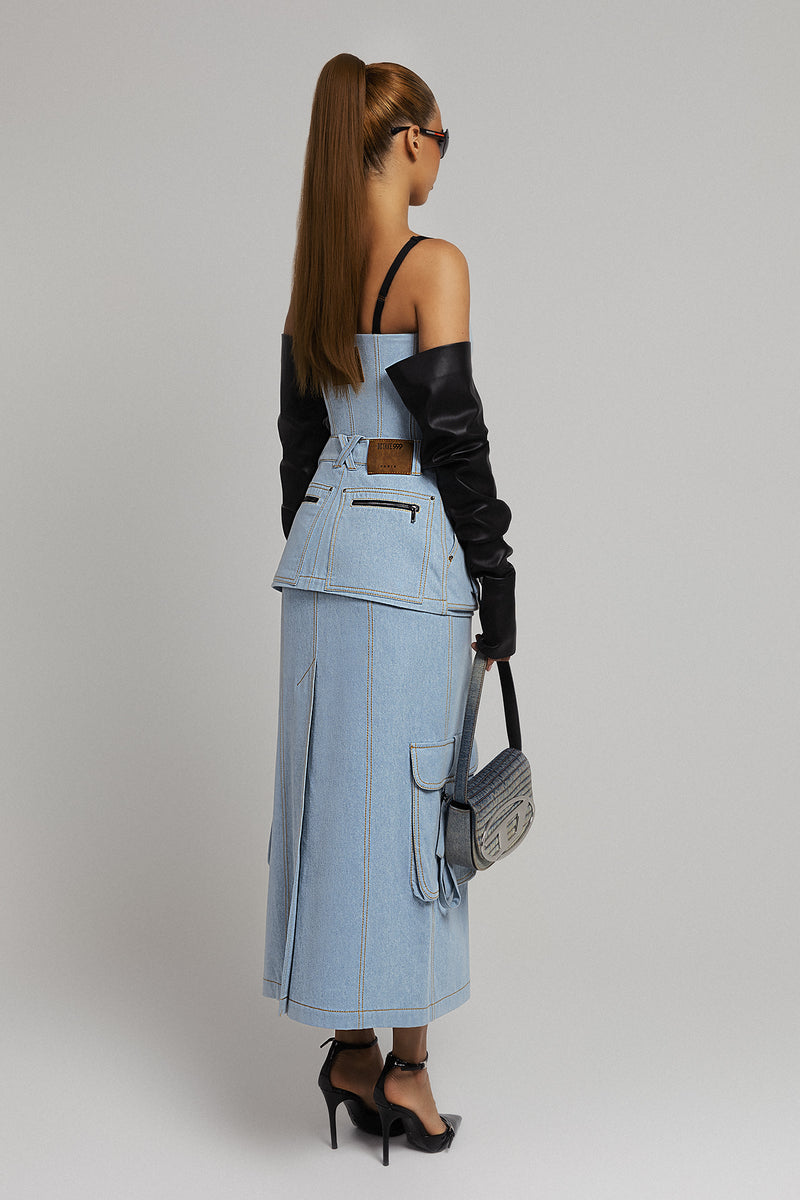 Light Blue Denim Top and Denim Skirt Set
