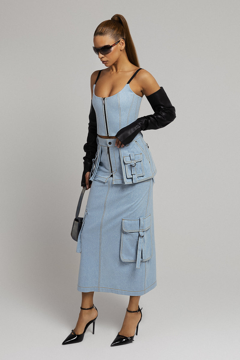 Light Blue Denim Top and Denim Skirt Set