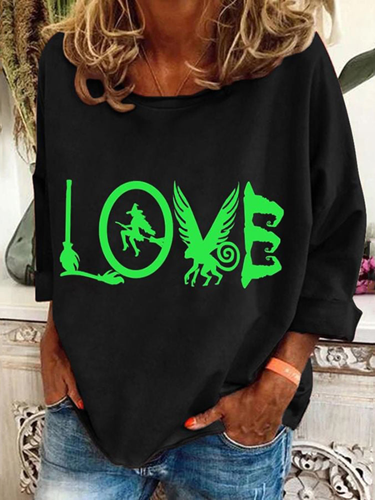 Women's Love Witch Pattern Print Long Sleeve T-Shirt