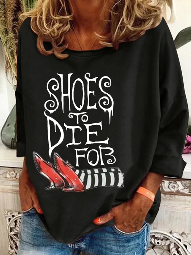 Women's Classic Ruby Red Shoes To Die For Pattern Print Long Sleeve T-Shirt