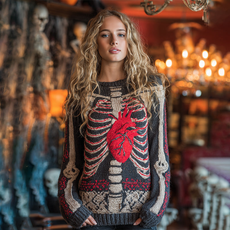 Vintage Halloween Anatomy Art Chunky Knitted Sweater