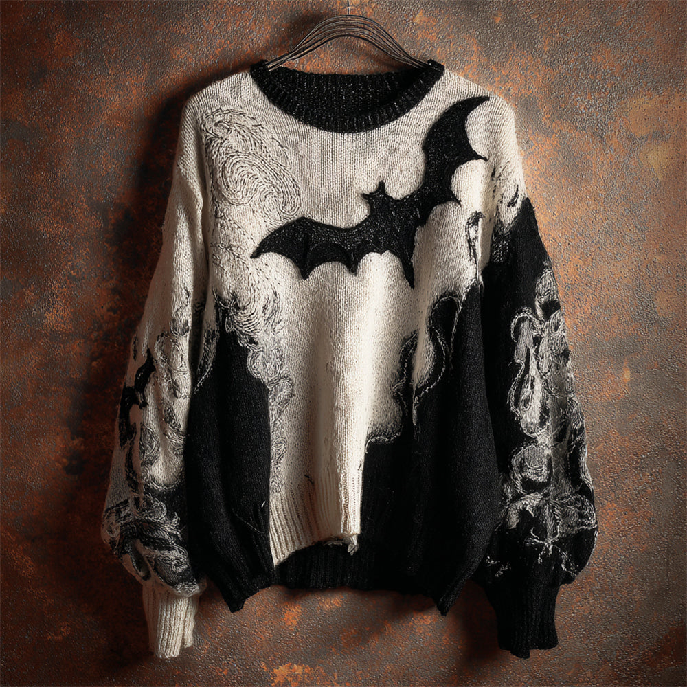 Halloween Bat Black And White Contrast Women's Sweater