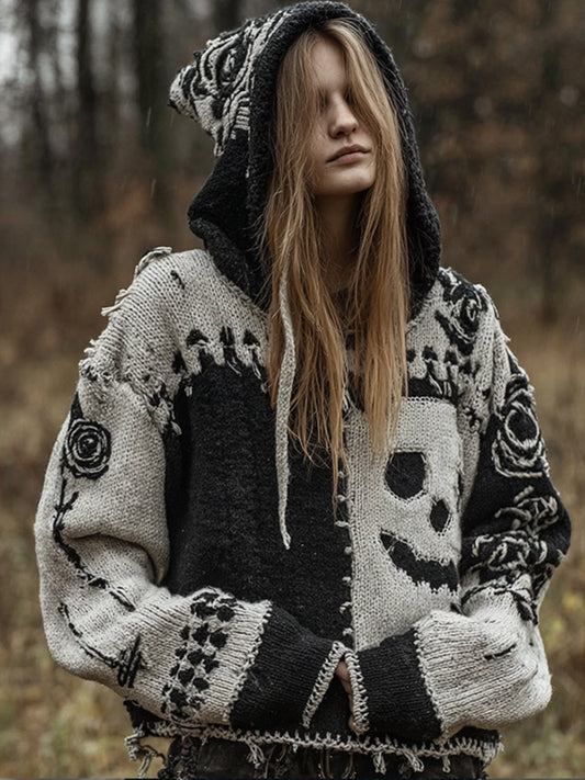 Halloween Patchwork Funny Smiley Face Hooded Sweater