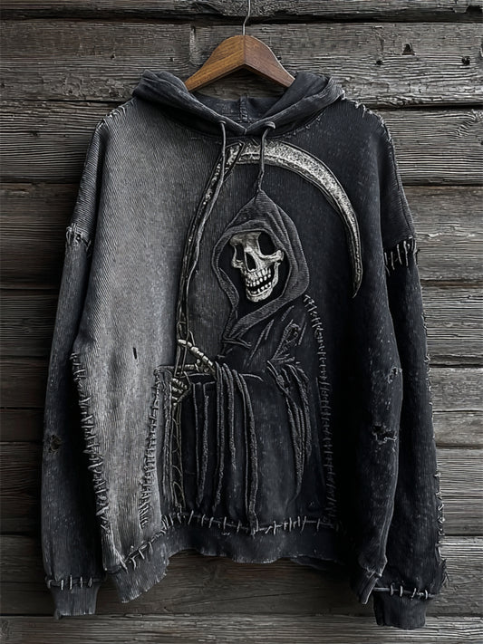 Halloween Grim Reaper Contrast Gradient Washed Hoodie